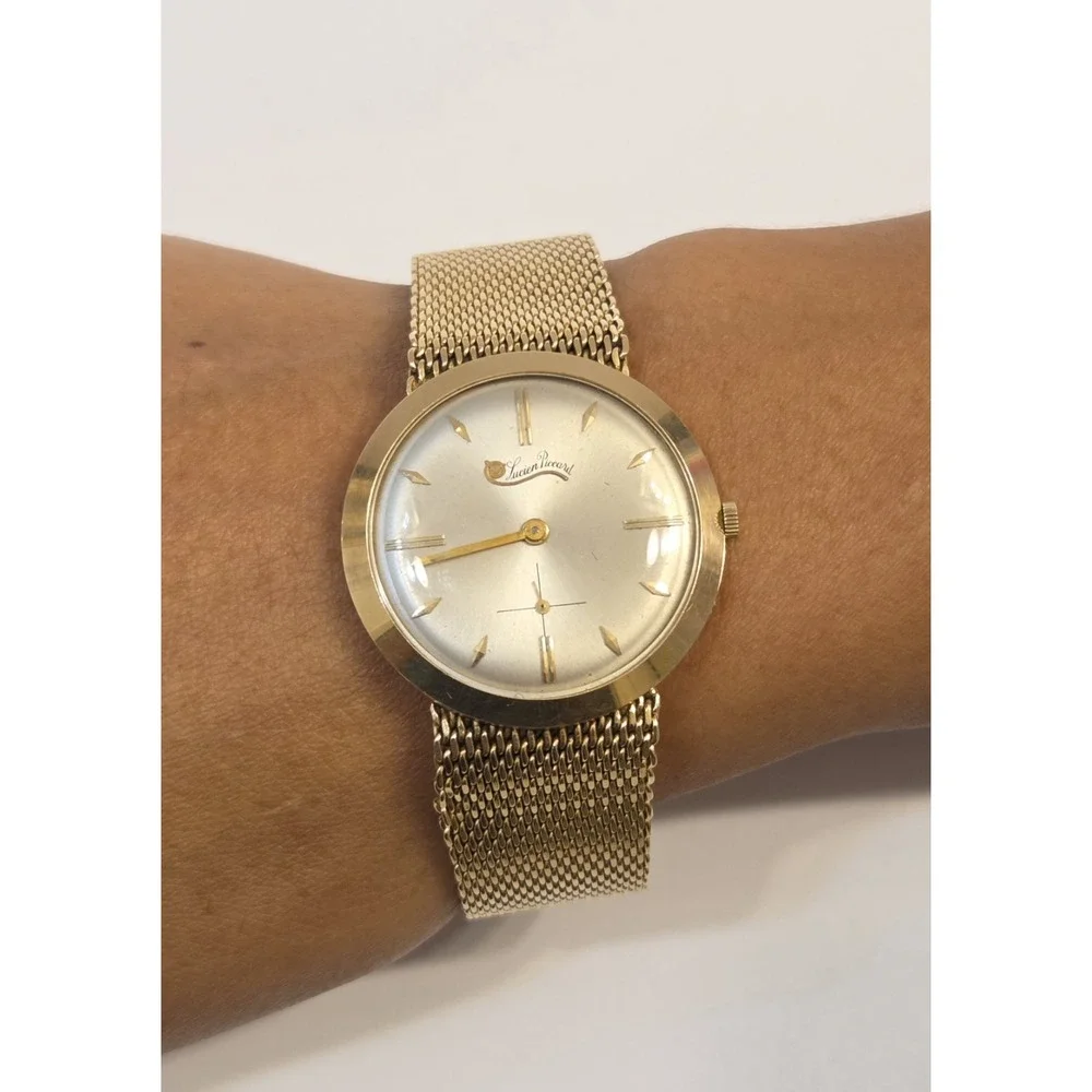 Vintage Lucien Piccard Solid 14k Gold Men's 33mm Manual Watch & Band